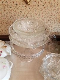 Glassware, serving pieces, cake stand