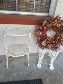 wrought iron shelf and chair