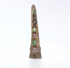 A Chinese Silver and Gemstone Finger Brooch 
