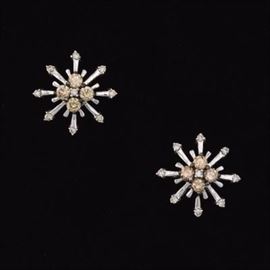 A Pair of Gold and Diamond Snowflake Earrings 