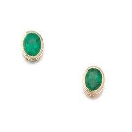 A Pair of Gold and Emerald Stud Earrings 