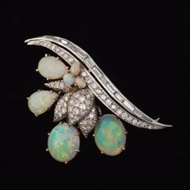 Art Deco Opal and Diamond Brooch 