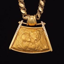 Carrera y Carrera Vintage Angel Rhonda Collection Gold and Diamond Pendant on Fancy Chain 