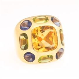 Chanel Gold, Amber Citrine, Blue Sapphire and Peridot Fashion Ring 
