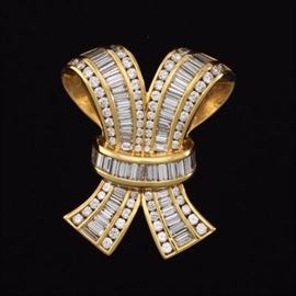 Charles Krypell Gold and 5 ct Diamond Bow Slider 