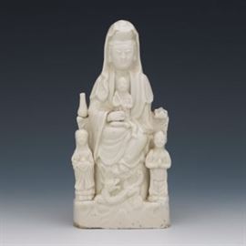 Chinese Blanc de Chine Figurine of Guanyin and Attendants