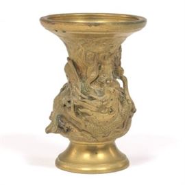 Chinese Gilt Bronze High Relief Dragon Vase 