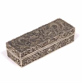 Chinese Heavy Cast Slivered Bronze Rectangular Box with Cover, Apocryphal Qianlong Marks 