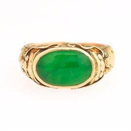 Chinese Natural Type A Jadeite and 18k Gold Dragon Ring, MasonKay Report 