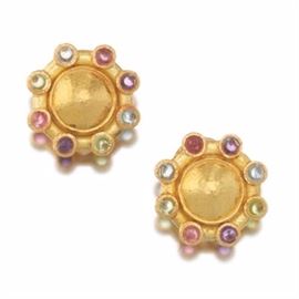 Elizabeth Locke Gold and Gemstone Earrings 