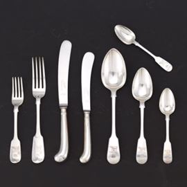 English Sterling Silver Flatware Collection, Fiddleback Pattern