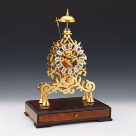 Gold Plated Skeleton Clock, 20th Century 