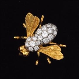 Herbert Rosenthal Gold, Ruby and Diamond Bee Ornament 