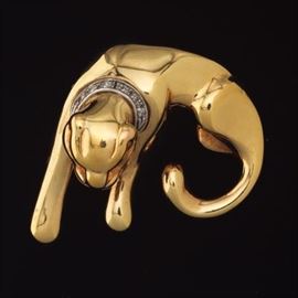 Italian Gold and Diamond Cartier Style Panther Slider Pendant