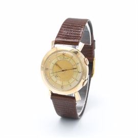 Jaeger LeCoultre Gold Filled Alarm Watch with Leather Band 