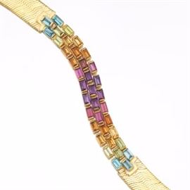 Ladies 18k Gold Bracelet with Rainbow Gemstones Center 