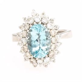 Ladies Aquamarine and Diamond Ring 