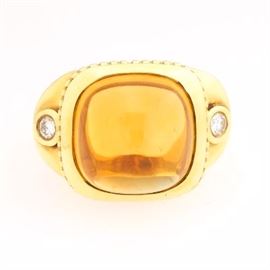 Ladies Athena Gold, Amber Citrine and Diamond Fashion Ring 
