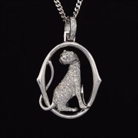 Ladies Cartier Style Italian Gold and Diamond Panther Pendant on Chain