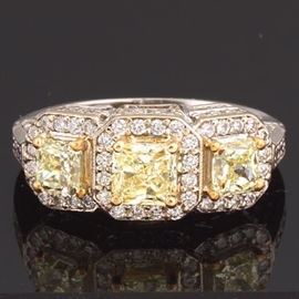 Ladies Fancy Yellow Diamond and White Diamond Ring 