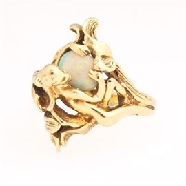 Ladies Figural Gold and Opal Ring 