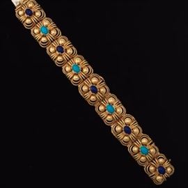 Ladies Giold, Lapis Lazuli and Turquoise Color Stones Fancy Bracelet 