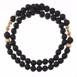 Ladies Gold and Black Onyx Bead Necklace 