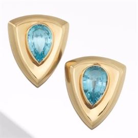 Ladies Gold and Blue Topaz pair of Earrings 
