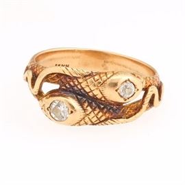Ladies Gold and Diamond Double Serpent Ring 