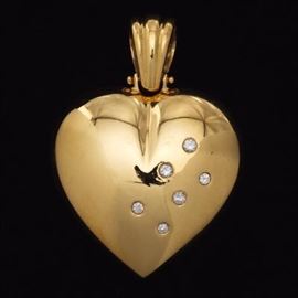 Ladies Gold and Diamond Large Heart Pendant 
