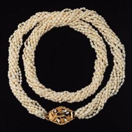 Ladies Gold and NineStrand Pearl Necklace 