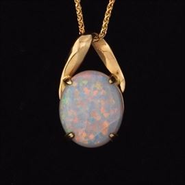 Ladies Gold and Opal Pendant on Chain 