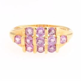 Ladies Gold and Pink Topaz Ring 