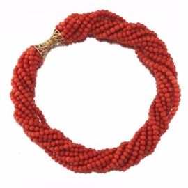 Ladies Gold and TenStrand Twisted Coral Choker Necklace 