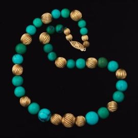 Ladies Gold and Turquoise Necklace 