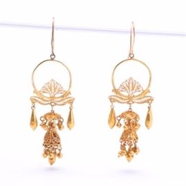 Ladies Gold Filigree Pair of Tassel Earrings 