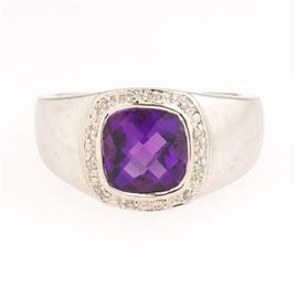 Ladies Gold, Amethyst and Diamonds Ring 
