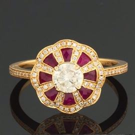 Ladies Gold, Diamond and Ruby Ring 