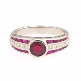 Ladies Gold, No Heat Ruby and Diamond Ring 