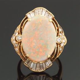 Ladies Gold, Opal and Diamond Cocktail Ring 