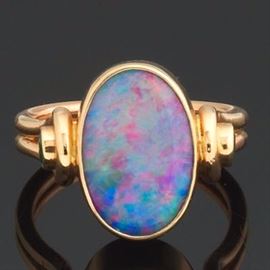 Ladies Gold, Opal and Tsavorite Ring 