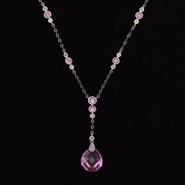 Ladies Gold, Pink Sapphire and Diamond Necklace 