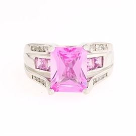 Ladies Gold, Pink Topaz and Diamond Ring 