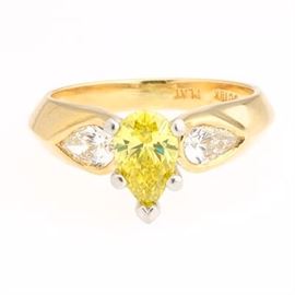 Ladies Gold, Platinum, Fancy Yellow Diamond and Diamond Fashion Ring 