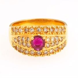 Ladies Gold, Ruby and Diamond Ring 