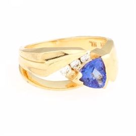 Ladies Gold, Tanzanite and Diamond Ring 
