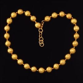 Ladies Gurhan Pure Gold Hand Hammered 14 mm Bead Necklace 