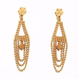 Ladies High Carat Gold Pair of Diamond Cut Bead Pair of Earrings 