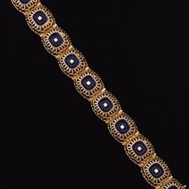 Ladies Italian Gold, Guilloche Enamel and Diamond Bracelet 