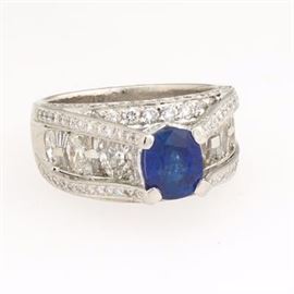 Ladies JB Star Platinum, Natural Blue Sapphire and Diamond Ring 